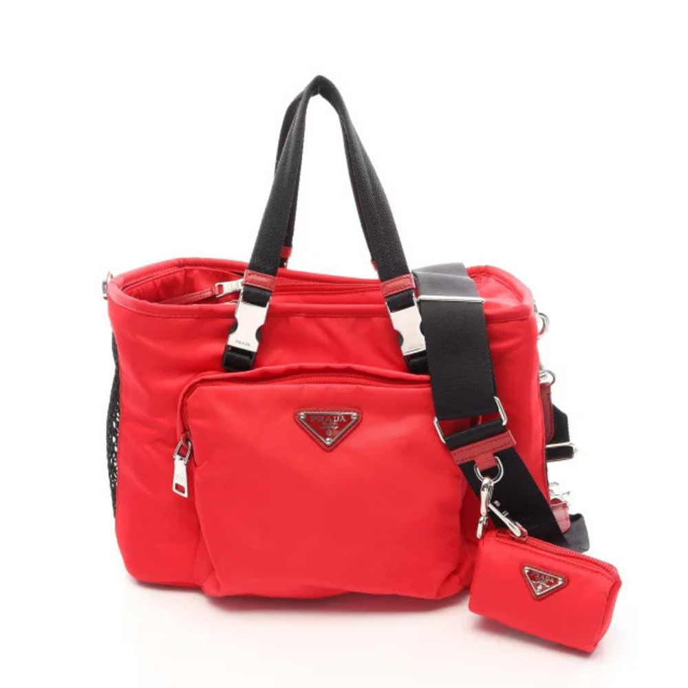 Prada Re Pet Bag Handbag Saffiano Leather Red Black